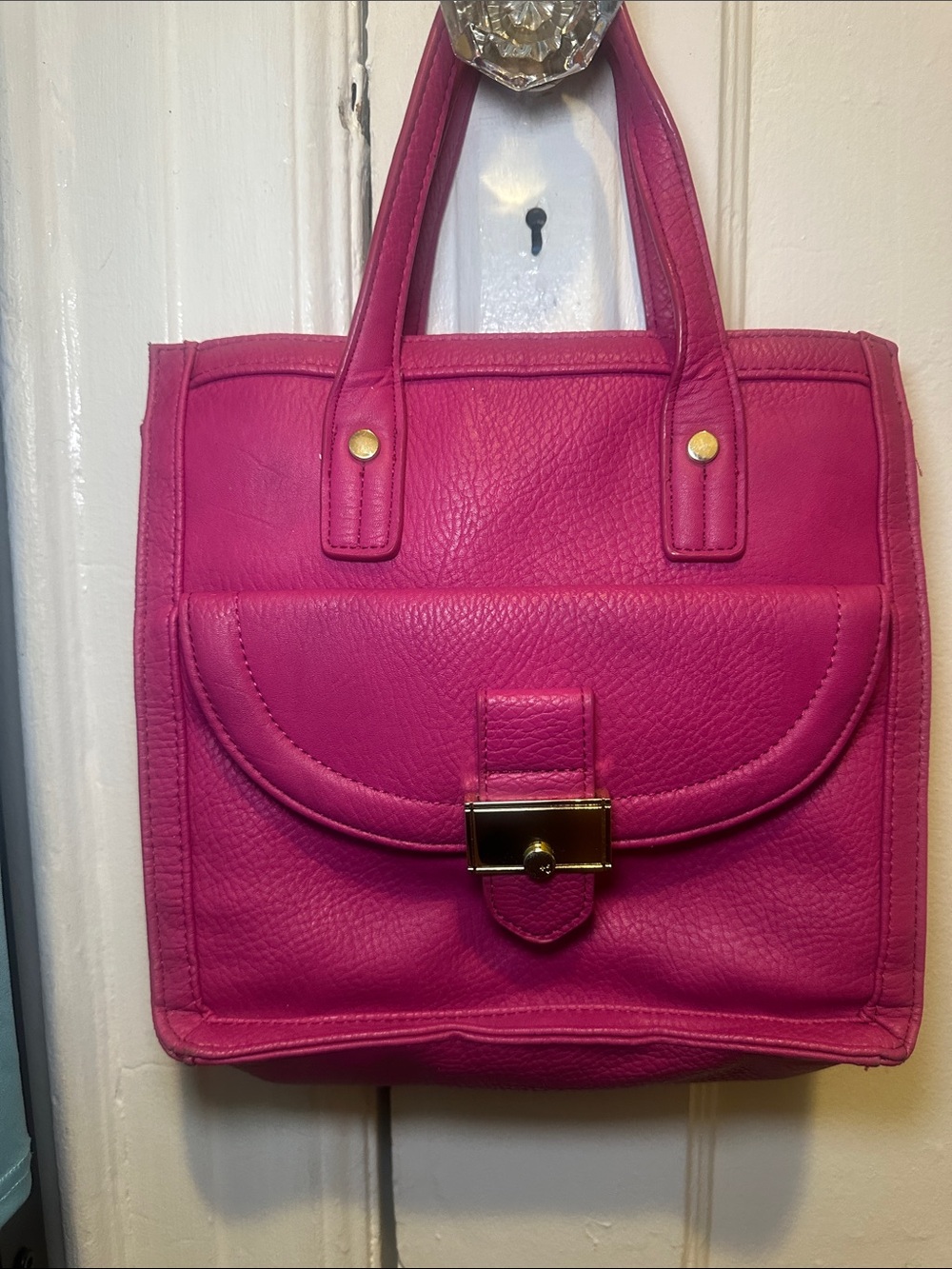 Bright Pink Leather Tote Handbag - Women Bags